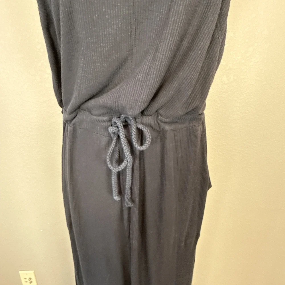Free People Beach Salopette Shelby Wide Leg Jumpsuit Overall Size M Black Pocket